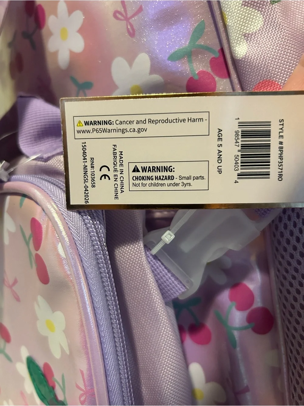 Kids Purple Floral Cherry Backpack, Lunchbox, and Headphones
